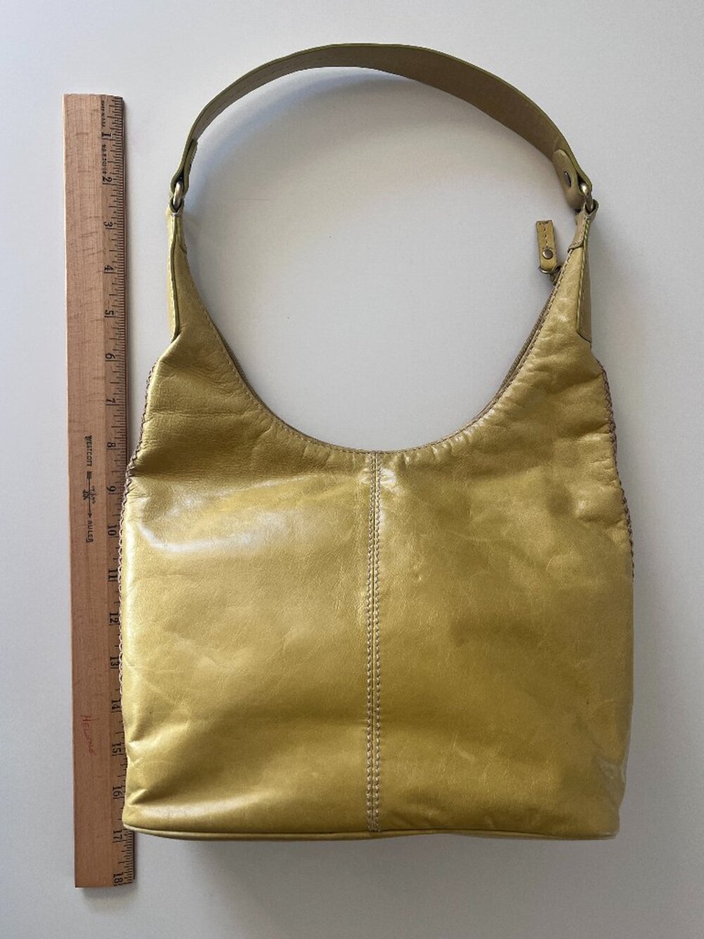Vintage Sigrid Olsen mustard yellow leather single strap zippered handbag purse